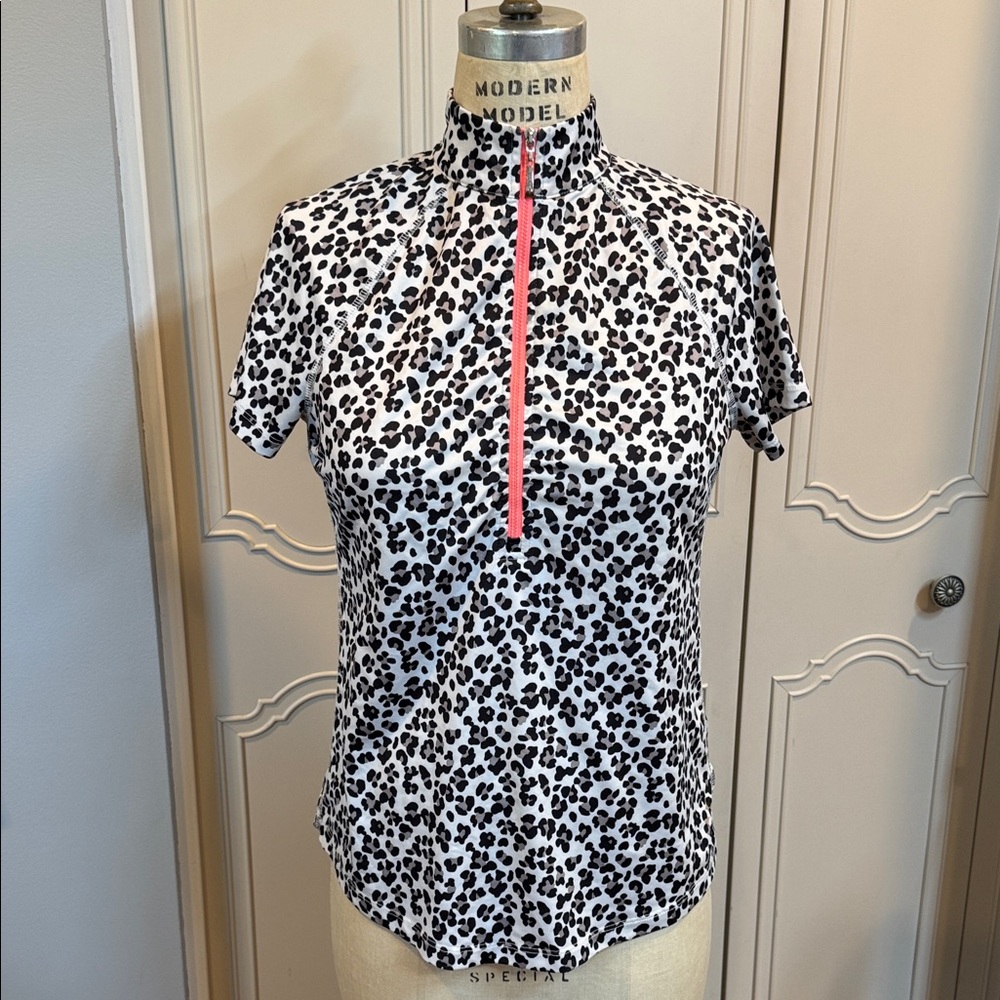 Jofit Golf Top Leopard Print Short Sleeve 1/2 zip